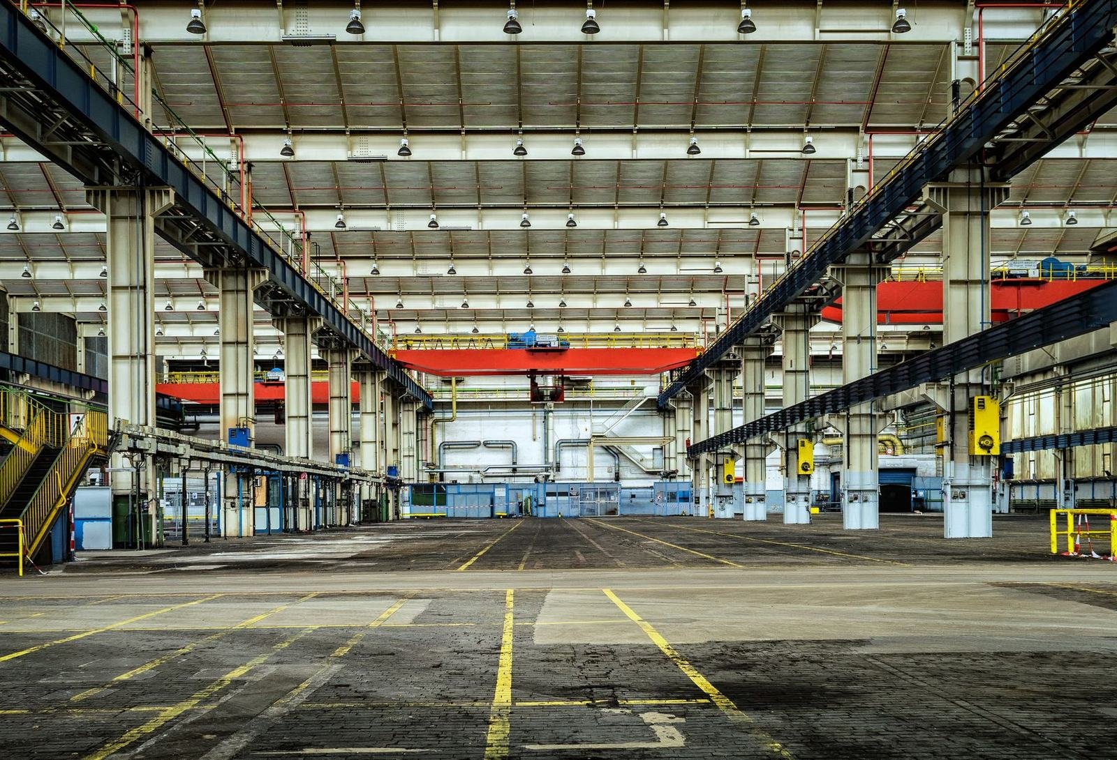 Interior of a large industrial hall.